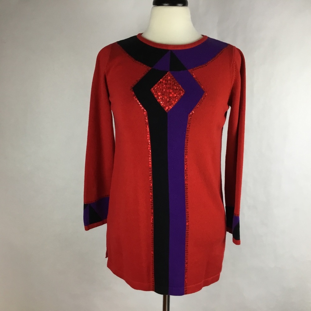 Bob Mackie Women Sweater Red Sequins Knit Size XS